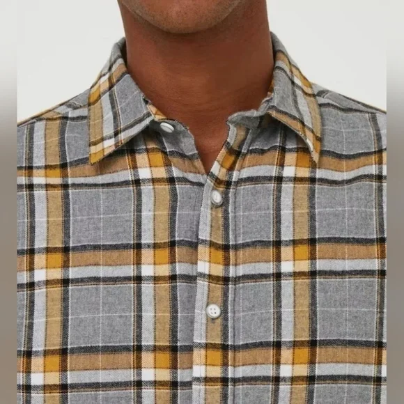 Matalan Easy Grey & Ochre Check Shirt Size M - Picture 4 of 6